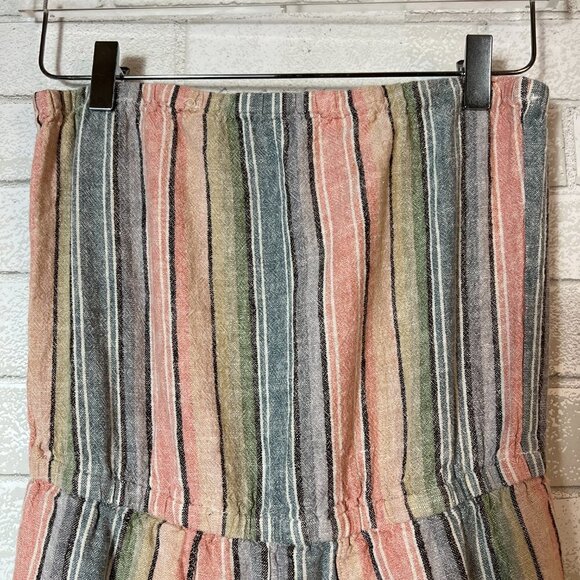 Anthropologie Drew Emerson Multicolor Striped Strapless Open Leg Linen Jumpsuit - Picture 6 of 9